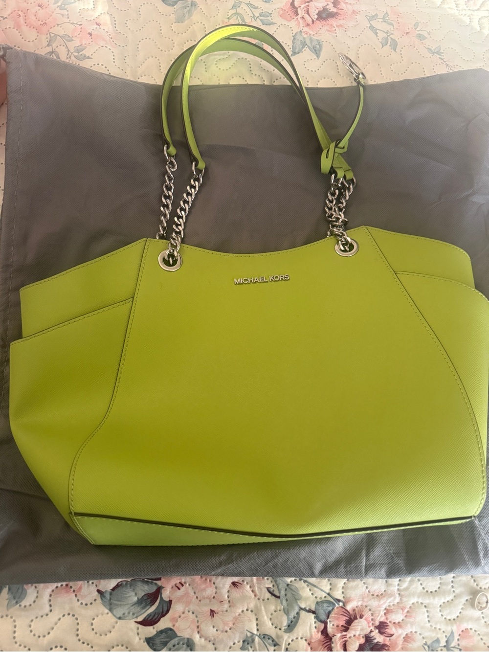 Michael Kors Neon Green Saffiano Chain-Handle Tote